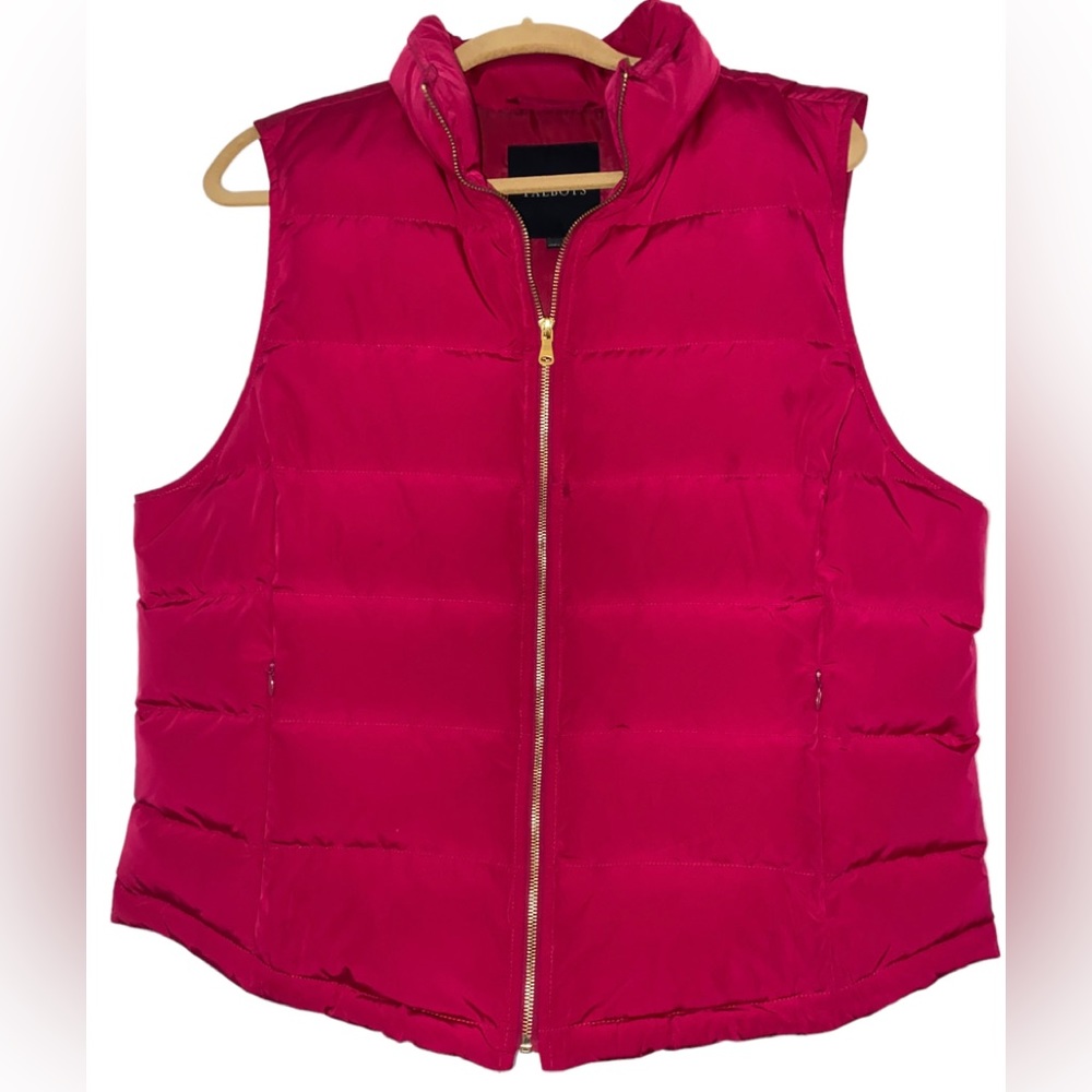 🆕TALBOTS RED PUFFER VEST ZIP UP DOWN FEATHERS XL